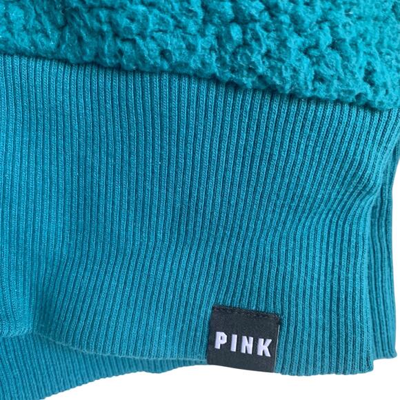 Victoria's Secret Pink Pullover Women's Small Sherpa Crop Academia Teal 1/4 Zip - Picture 3 of 7